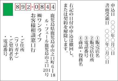 クーリングオフハガキ記入例